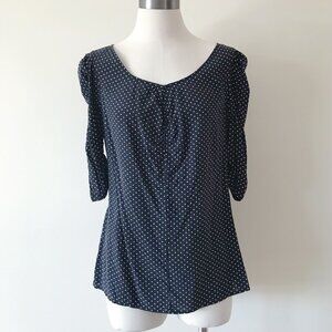 Ann Taylor silk blouse silk shirt black white polka dot